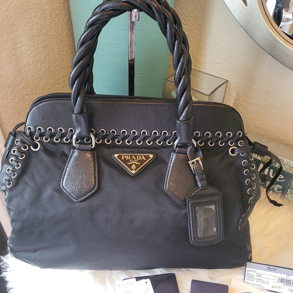 PRADA BN1462 Tessuto Nylon and Leather Black